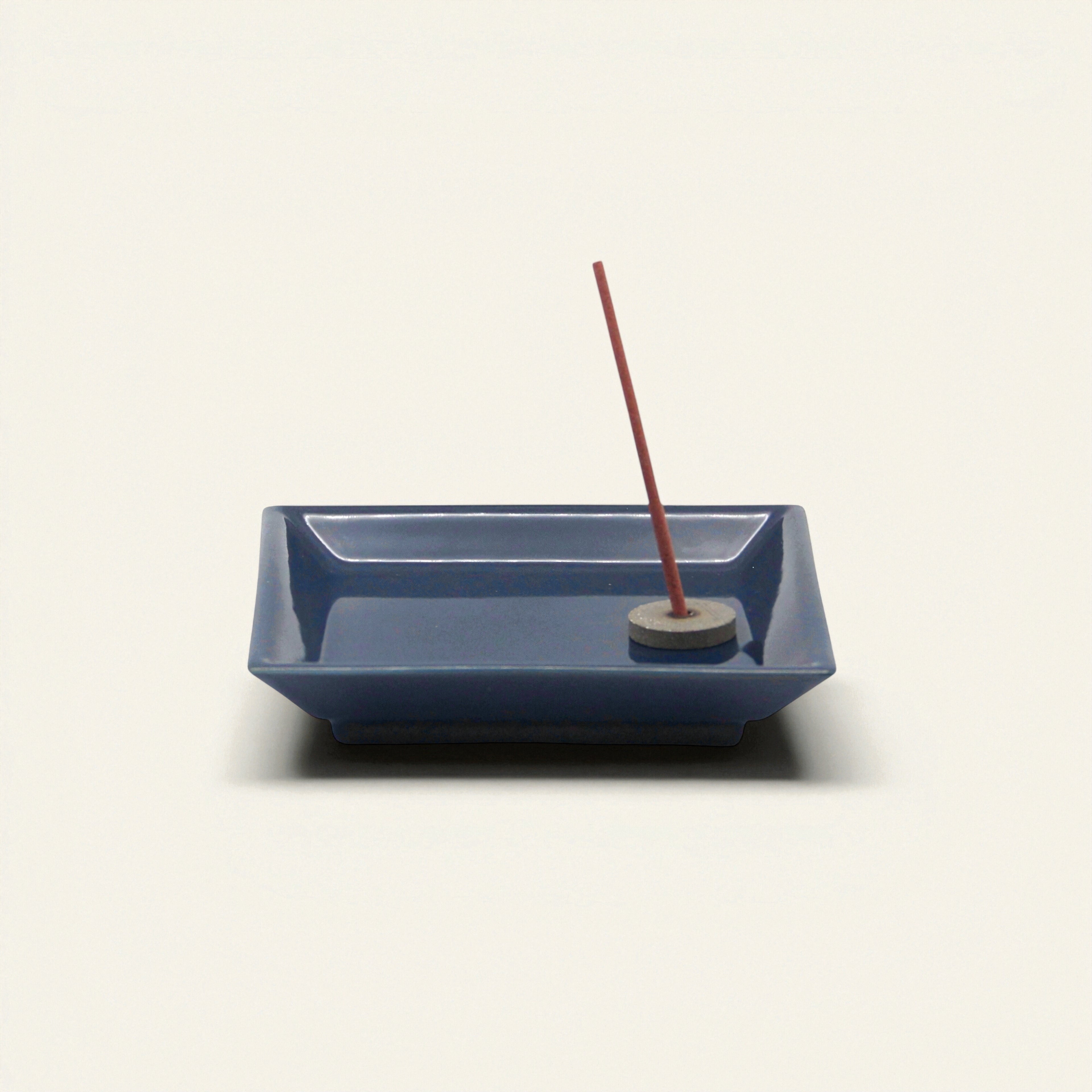 Square Incense Tray Dark Blue - Porcelain